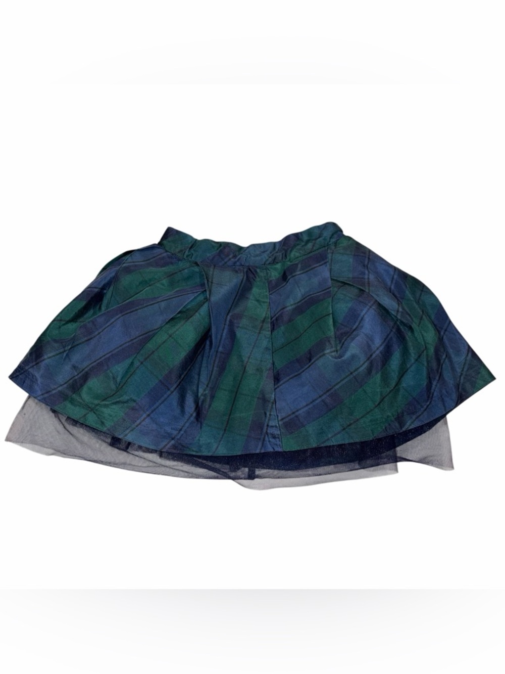 Janie & Jack Navy Blue & Green Silk Blend & Tulle Tartan Plaid Skirt size 2T